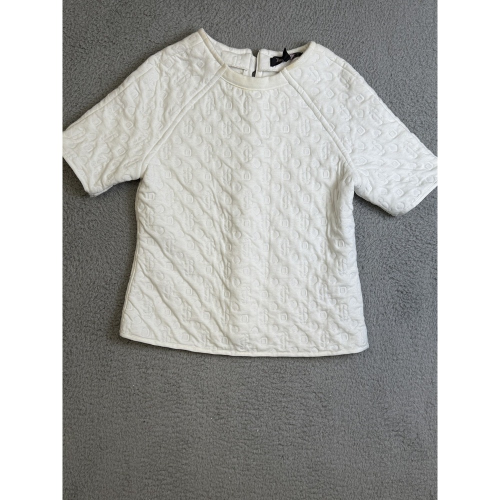 Juicy Couture Pullover Womens Large White Crew Neck Embossed Short Sleeve Top‎